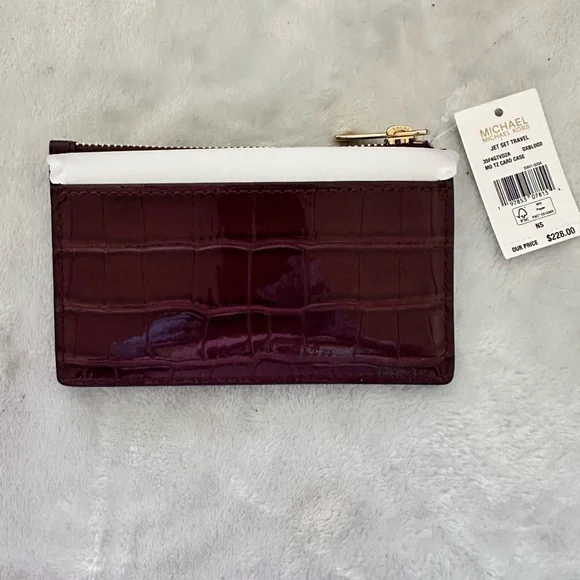 Michael Kors Deep Red Croc-Embossed Card Holder - Picture 2 of 8